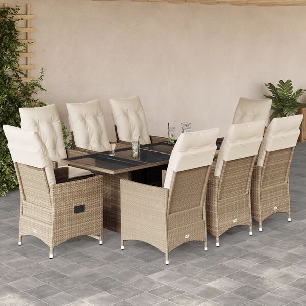 vidaXL Set da Pranzo da Giardino 9 pz con Cuscini Beige in Polyrattan