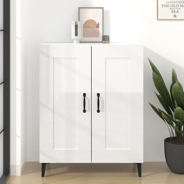 vidaXL Credenza 69,5x34x90 cm in Legno Multistrato Bianco Lucido