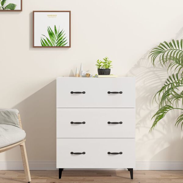 vidaXL Credenza 69,5x34x90 cm in Legno Multistrato Bianco Lucido