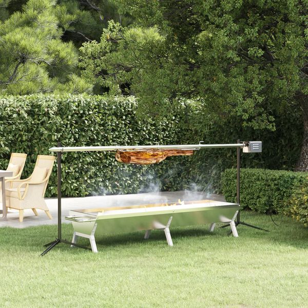 vidaXL Vassoio per Barbecue Argento 158x42x31 cm Acciaio Inox