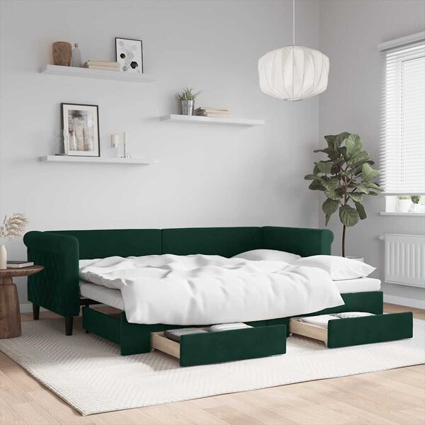 vidaXL Divano Letto Estraibile Cassetti Verde Scuro 80x200cm Velluto