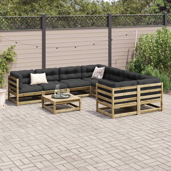 vidaXL Set Divani da Giardino 9pz con Cuscini Legno Impregnato di Pino
