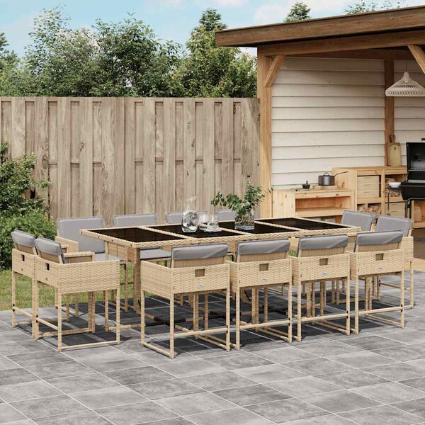 vidaXL Set Pranzo da Giardino 13 pz con Cuscini Beige Misto Polyrattan
