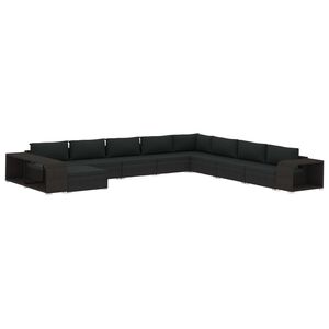 vidaXL Set Divani da Giardino 11 pz con Cuscini in Polyrattan Nero