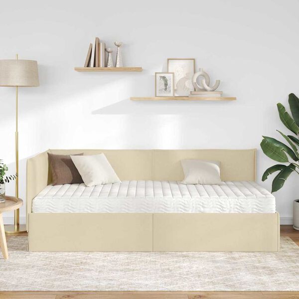 vidaXL Struttura Letto Angolare con Materasso 2 pcs Crema Velluto