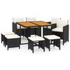 vidaXL Set da Pranzo da Giardino 9 pz con Cuscini Nero in Polyrattan
