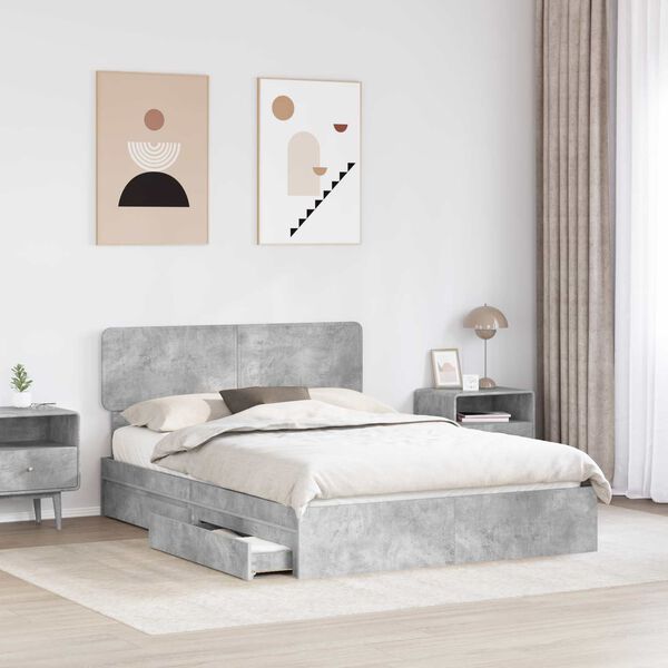 vidaXL Letto con Contenitore con testiera Grigio cemento 140 x 190 cm