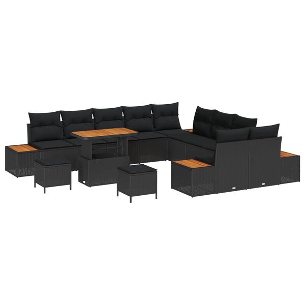 vidaXL Set Divano da Giardino con cuscino Nero Poly Rattan