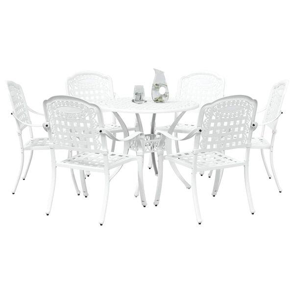 vidaXL Set da Pranzo per Giardino 7 pcs Bianco Alluminio