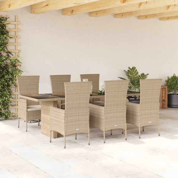 vidaXL Set da Pranzo da Giardino 11 pz con Cuscini Beige in Polyrattan