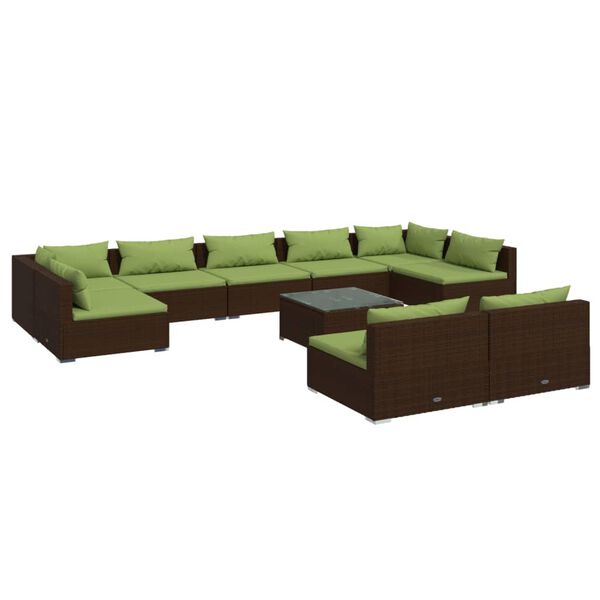 vidaXL Set Divani da Giardino 10 pz con Cuscini in Polyrattan Marrone