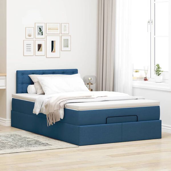 vidaXL Struttura Letto Pouf con Materasso Blu 120x190 cm in Tessuto