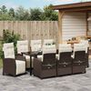 vidaXL Set da Pranzo per Giardino con cuscino 9 pcs Marrone polyrattan