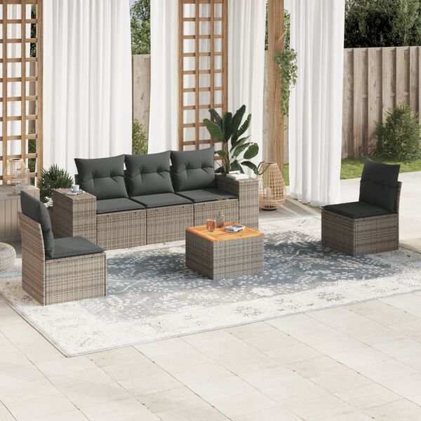 vidaXL Set Divano da Giardino 6 pz con Cuscini Grigio in Polyrattan