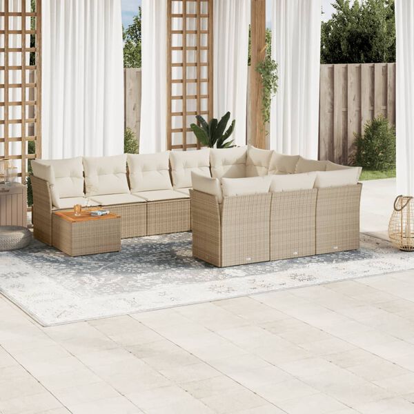 vidaXL Set Divani da Giardino 11 pz con Cuscini Beige in Polyrattan