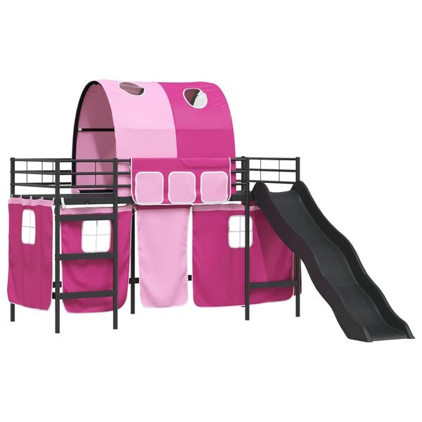vidaXL Struttura del letto loft per bambini Nero e rosa 74,5 x 190 cm