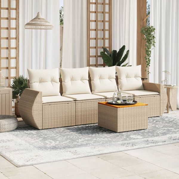 vidaXL Set Divano da Giardino 5 pz con Cuscini Beige in Polyrattan
