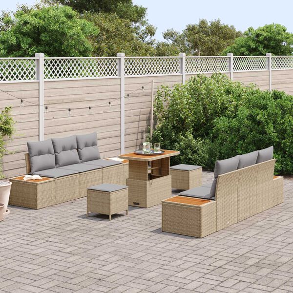 vidaXL Set Divano da Giardino 9 pcs Beige polyrattan