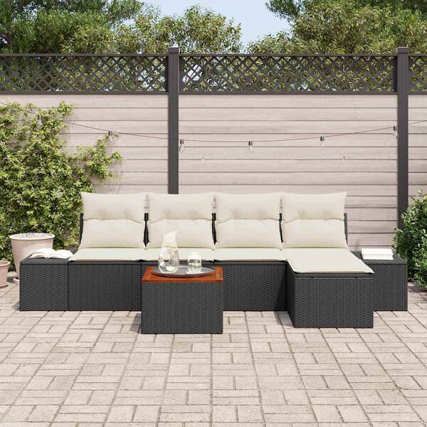 vidaXL Set Divano da Giardino 6 pcs Nero e Crema polyrattan