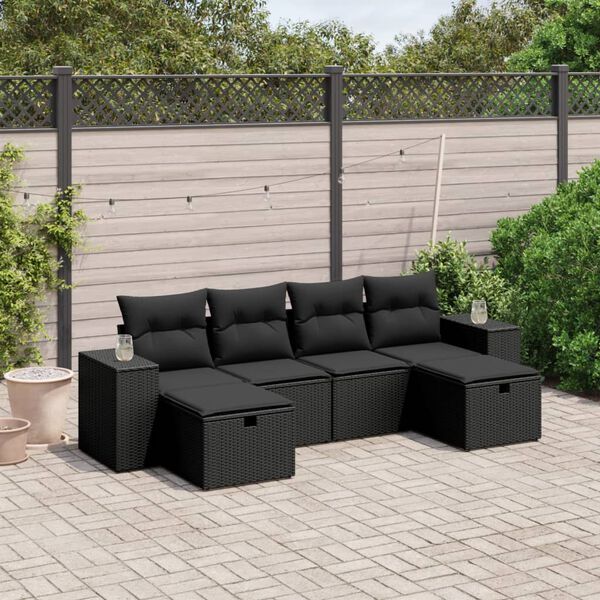 vidaXL Set Divano da Giardino 6 pz con Cuscini Nero in Polyrattan