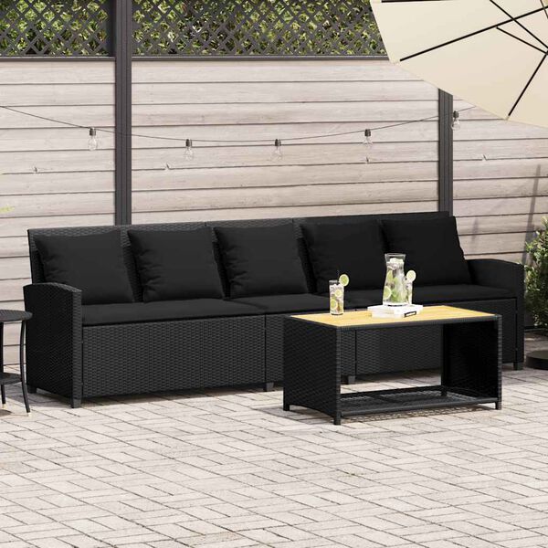 vidaXL Divano da Giardino a 5 Posti con Cuscini Nero in Polyrattan