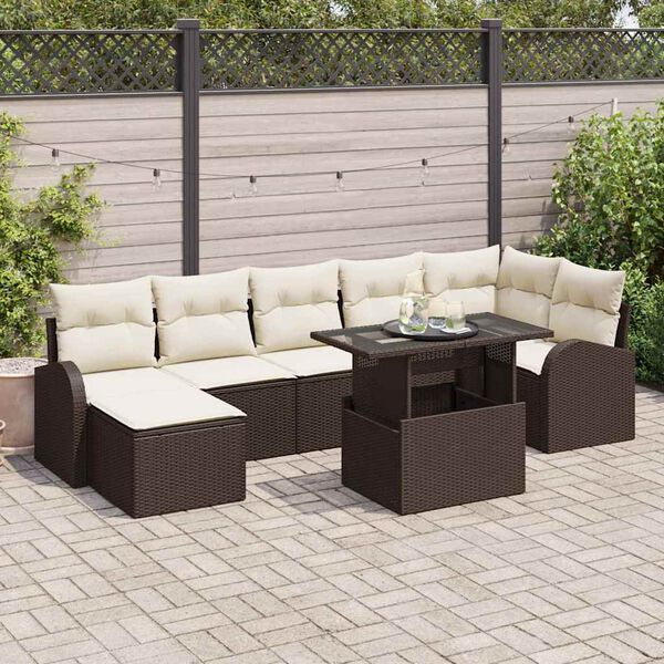 vidaXL Set Divano da Giardino con cuscino 8 pcs Marrone e crema