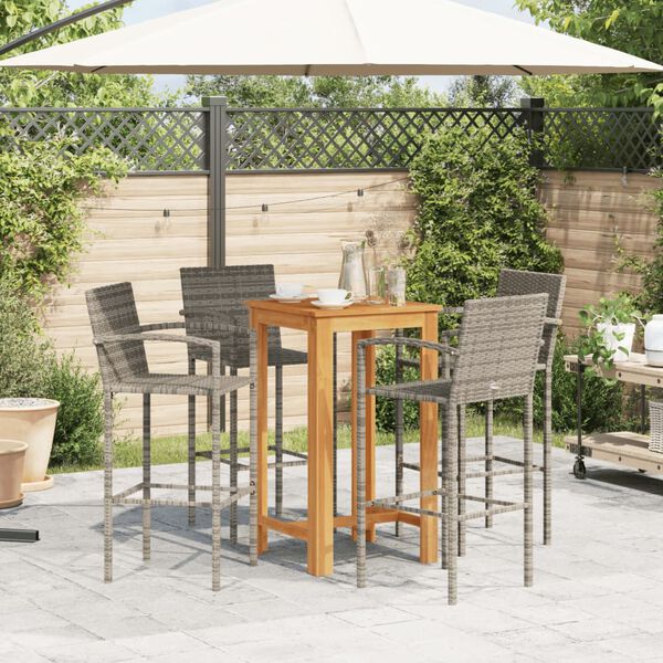 vidaXL Set Bar Giardino 5pz Grigio Legno Massello Acacia e Polyrattan