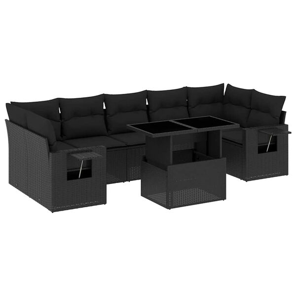 vidaXL Set Divani da Giardino con Cuscini 8 pz Nero in Polyrattan