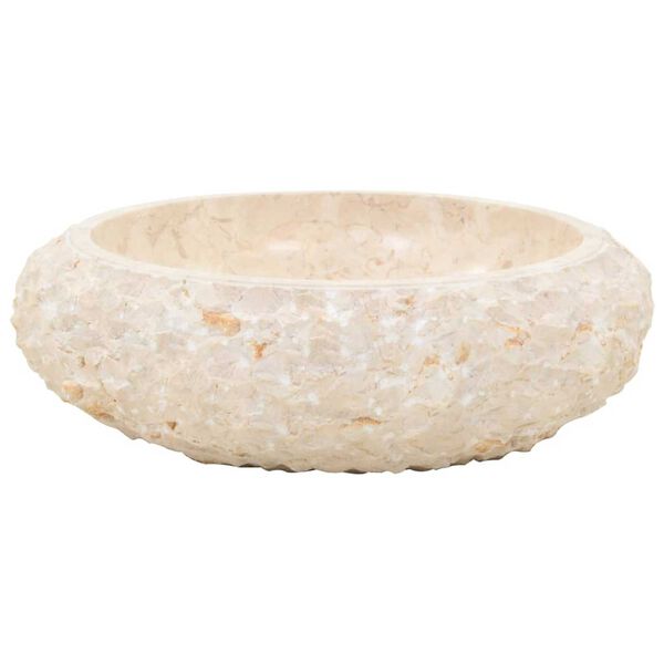 vidaXL Mobile Vanità Bagno e Lavandini Marmo Crema Legno Massello Teak