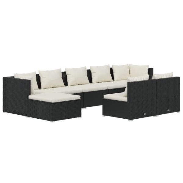vidaXL Set Divani da Giardino 9 pz con Cuscini in Polyrattan Nero
