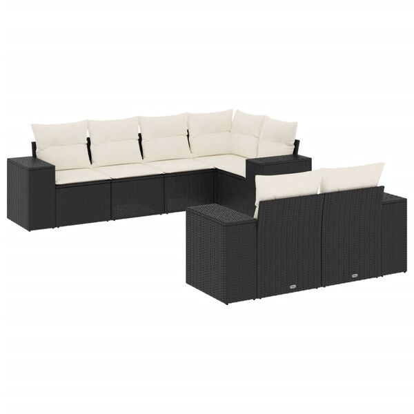 vidaXL Set Divani da Giardino con Cuscini 7pz Nero Polyrattan