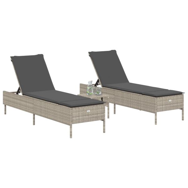 vidaXL Lettino Prendisole 2 pz con Cuscini Grigio Chiaro in Polyrattan
