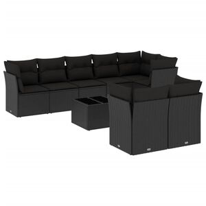 vidaXL Set Divani da Giardino 9 pz con Cuscini Nero in Polyrattan