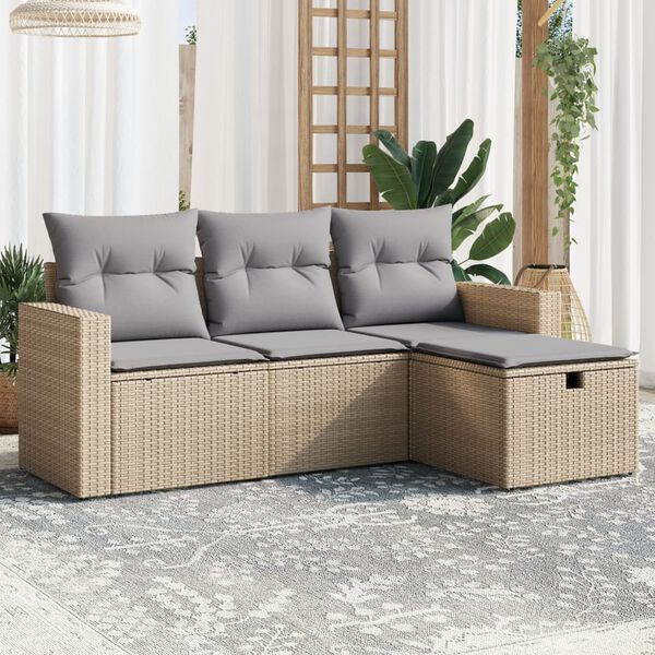 vidaXL Set Divano da Giardino 4 pz con Cuscini Beige Misto Polyrattan
