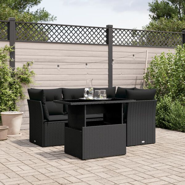 vidaXL Set Divani da Giardino 5 pz con Cuscini in Polyrattan Nero