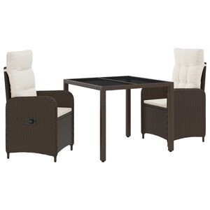 vidaXL Set da pranzo per esterni 3 pz Marrone e Bianco Crema