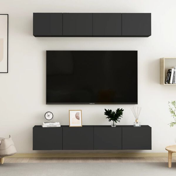 vidaXL Mobili Porta TV 4 pz Neri 80x30x30 cm in Legno Multistrato