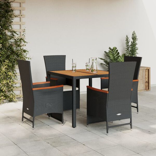 vidaXL Set da Pranzo da Giardino 5 pz Nero con Cuscini in Polyrattan