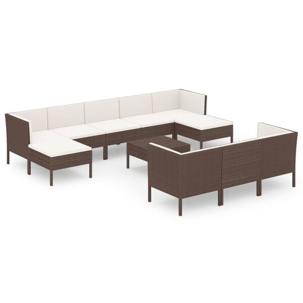 vidaXL Set Divani da Giardino 11 pz con Cuscini in Polyrattan Marrone
