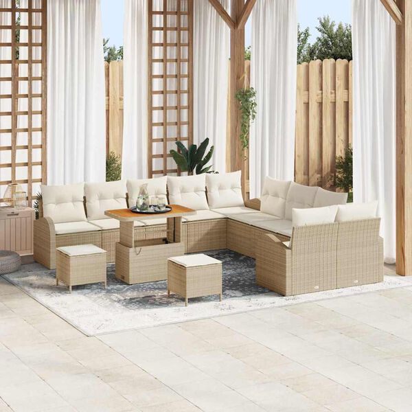 vidaXL Set Divano da Giardino con cuscino 13 pcs Beige Poly Rattan