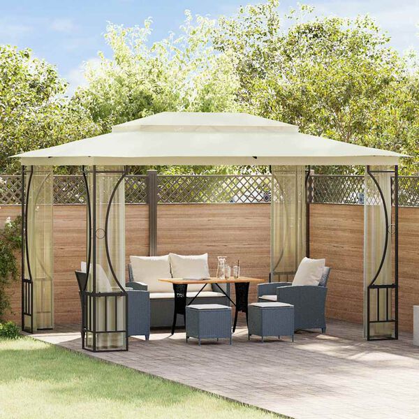vidaXL Gazebo con Rete 300x400x265 cm Crema
