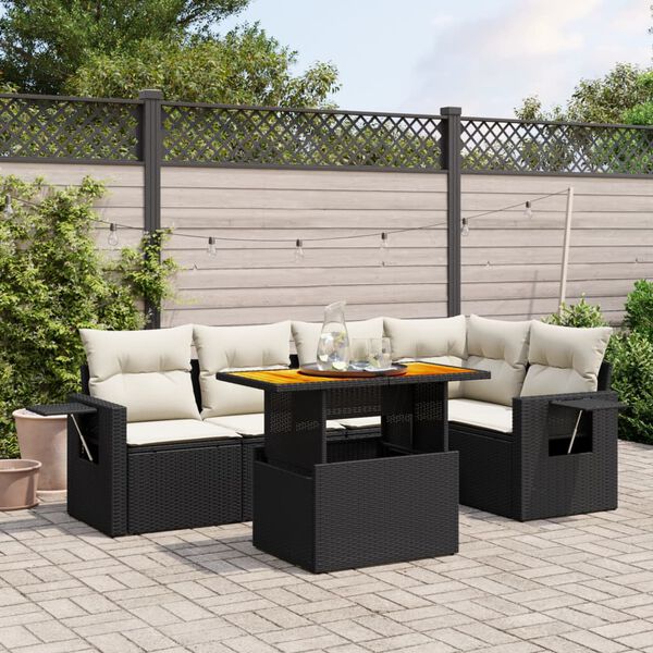 vidaXL Set Divano da Giardino 6 pz con Cuscini Nero in Polyrattan