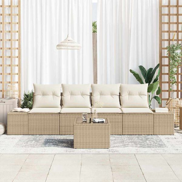 vidaXL Set Divano da Giardino 5 pcs Beige e Crema polyrattan