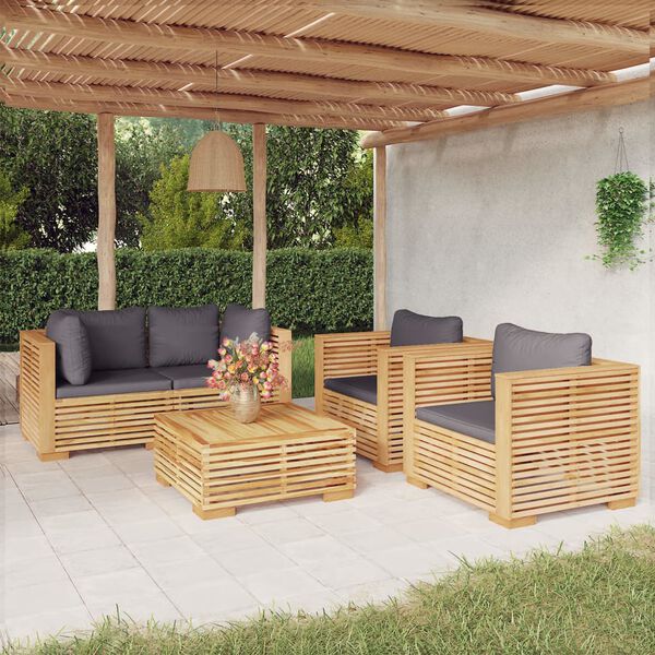vidaXL Set Divani da Giardino 5 pz con Cuscini Legno Massello di Teak