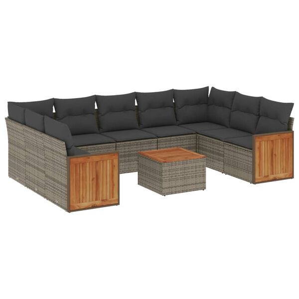 vidaXL Set Divano da Giardino 10 pz con Cuscini Grigio in Polyrattan