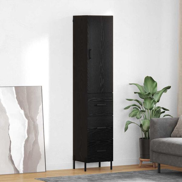 vidaXL Credenza Rovere Nero 34,5 x 34 x 180 cm Legno multistrato