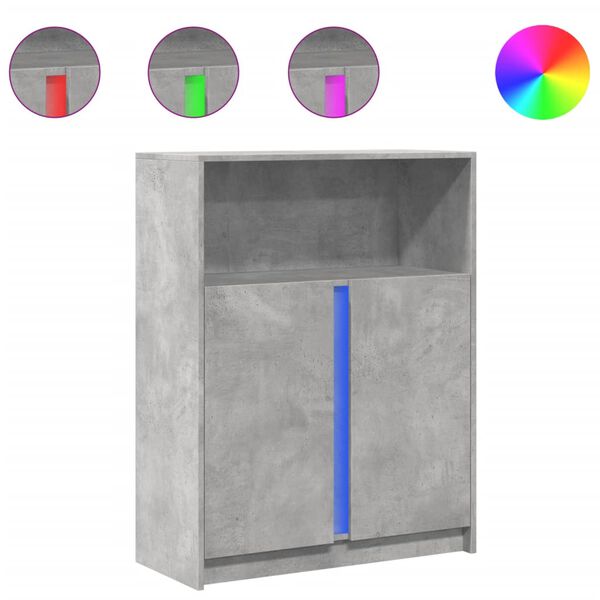 vidaXL Credenza con LED Grigio Cemento 77x34x100 cm Legno Multistrato