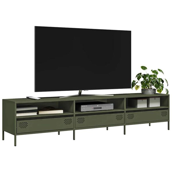 vidaXL Mobile TV Verde Oliva 202x39x43,5 cm Acciaio Laminato a Freddo
