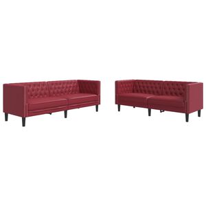 vidaXL Sei Divani Chesterfield 2 pz Rosso Vino in Similpelle