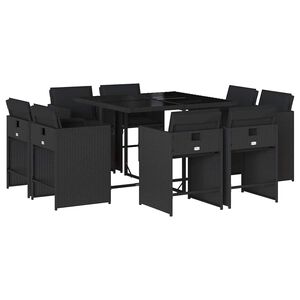vidaXL Set da Pranzo da Giardino 9 pz con Cuscini Nero in Polyrattan